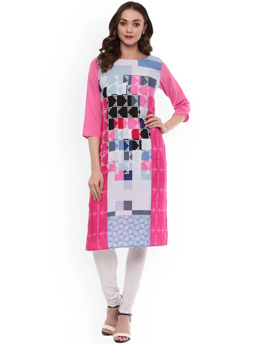 

Vaamsi Women Pink & Blue Printed Straight Kurta