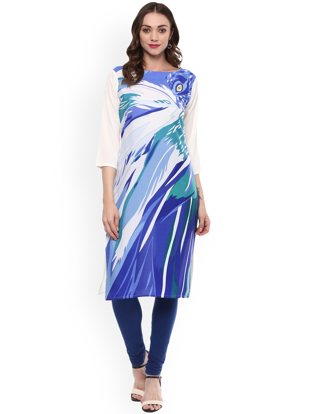 

Vaamsi Women Blue & White Printed Straight Kurta
