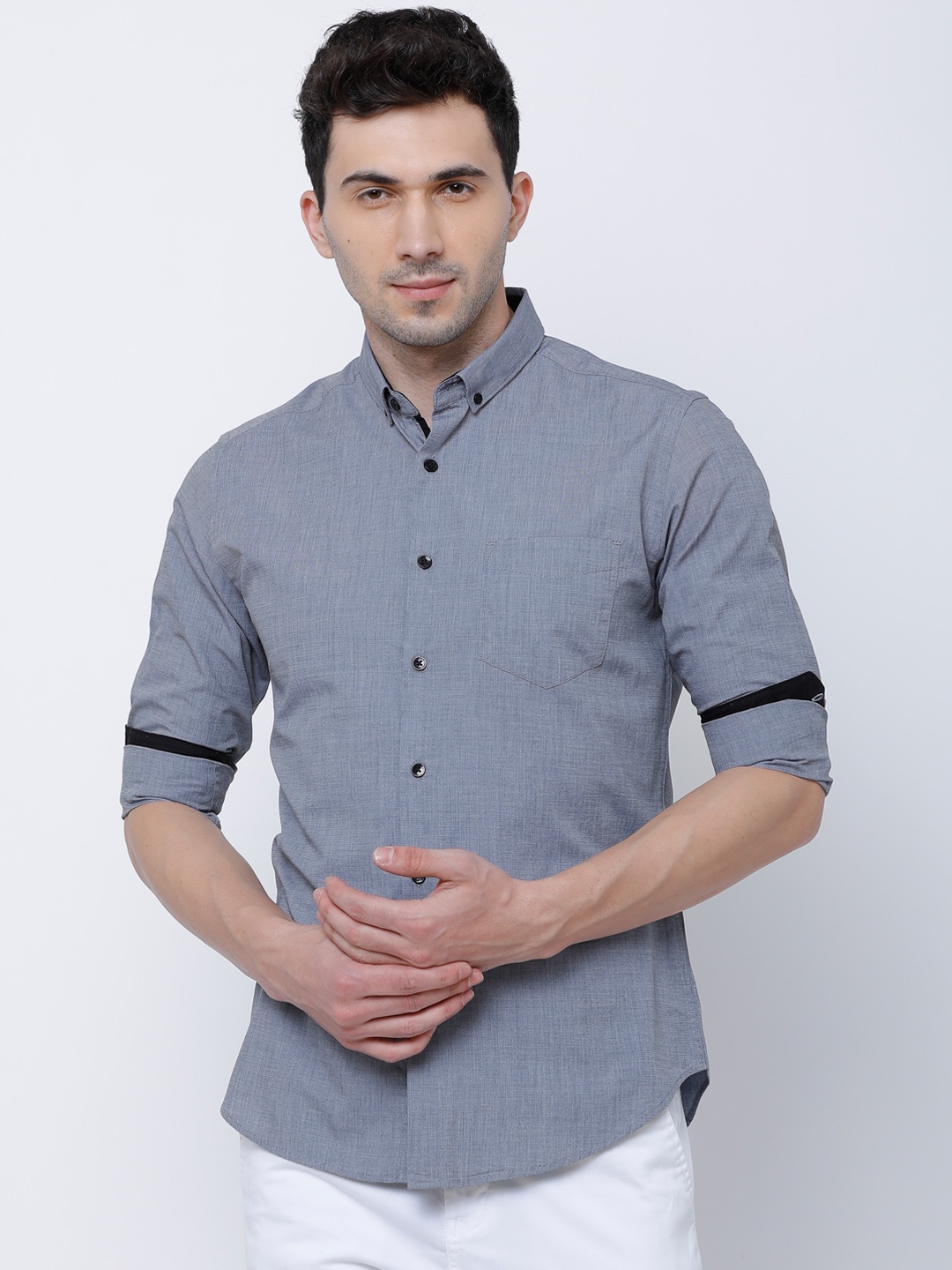 

Black coffee Men Grey Slim Fit Solid Casual Shirt