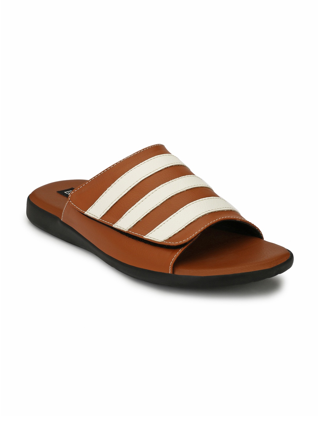 

Eego Italy Men Tan Brown & White Striped Sliders