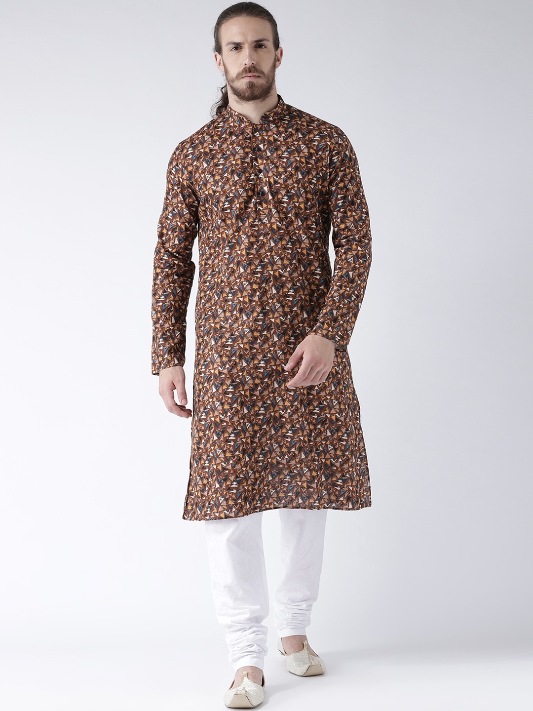

DEYANN Men Brown Printed Straight Kurta