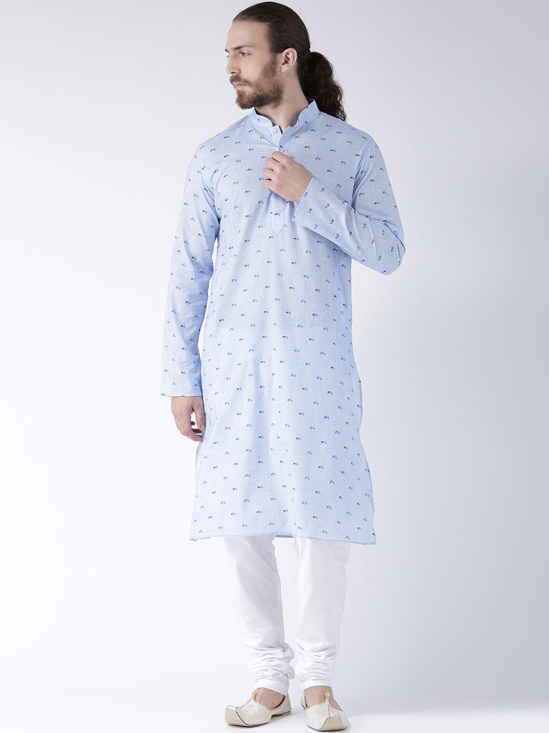 

DEYANN Men Blue & White Printed Straight Kurta