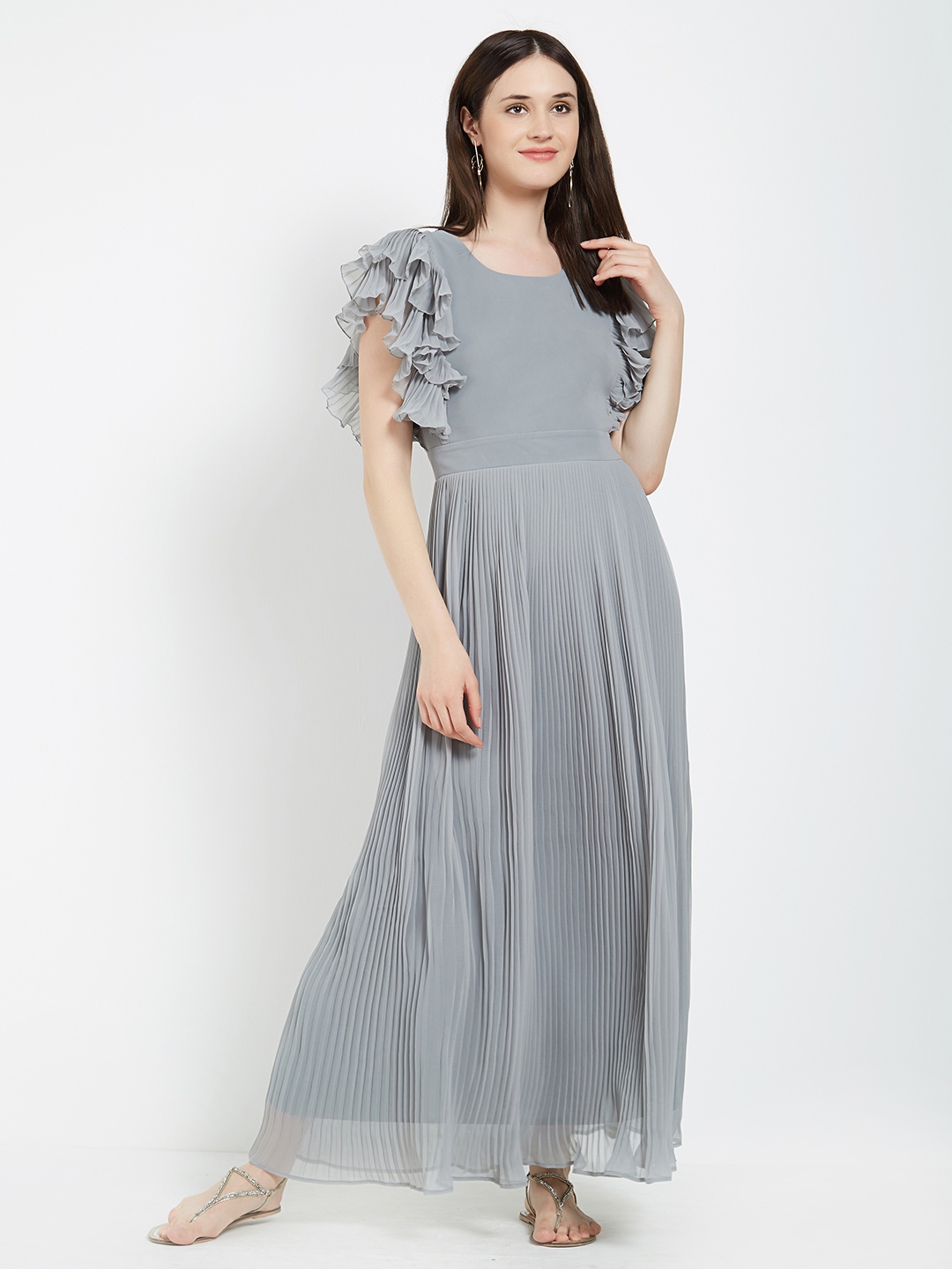 

MISH Women Grey Solid Maxi Dress