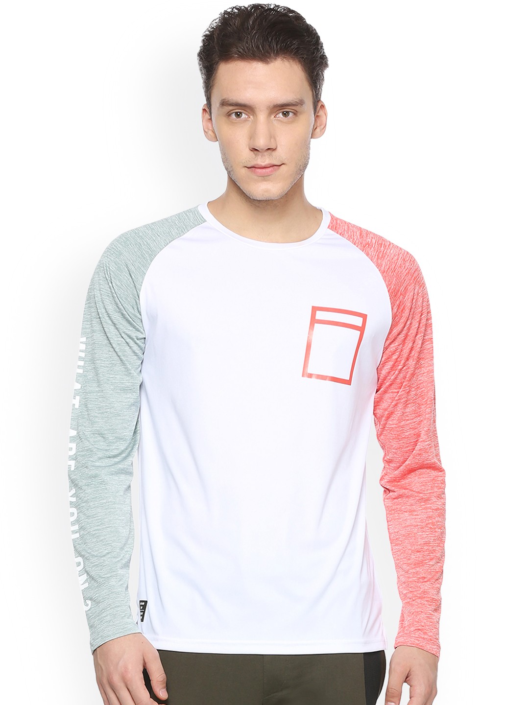 

People Men White Colourblocked Round Neck T-shirt