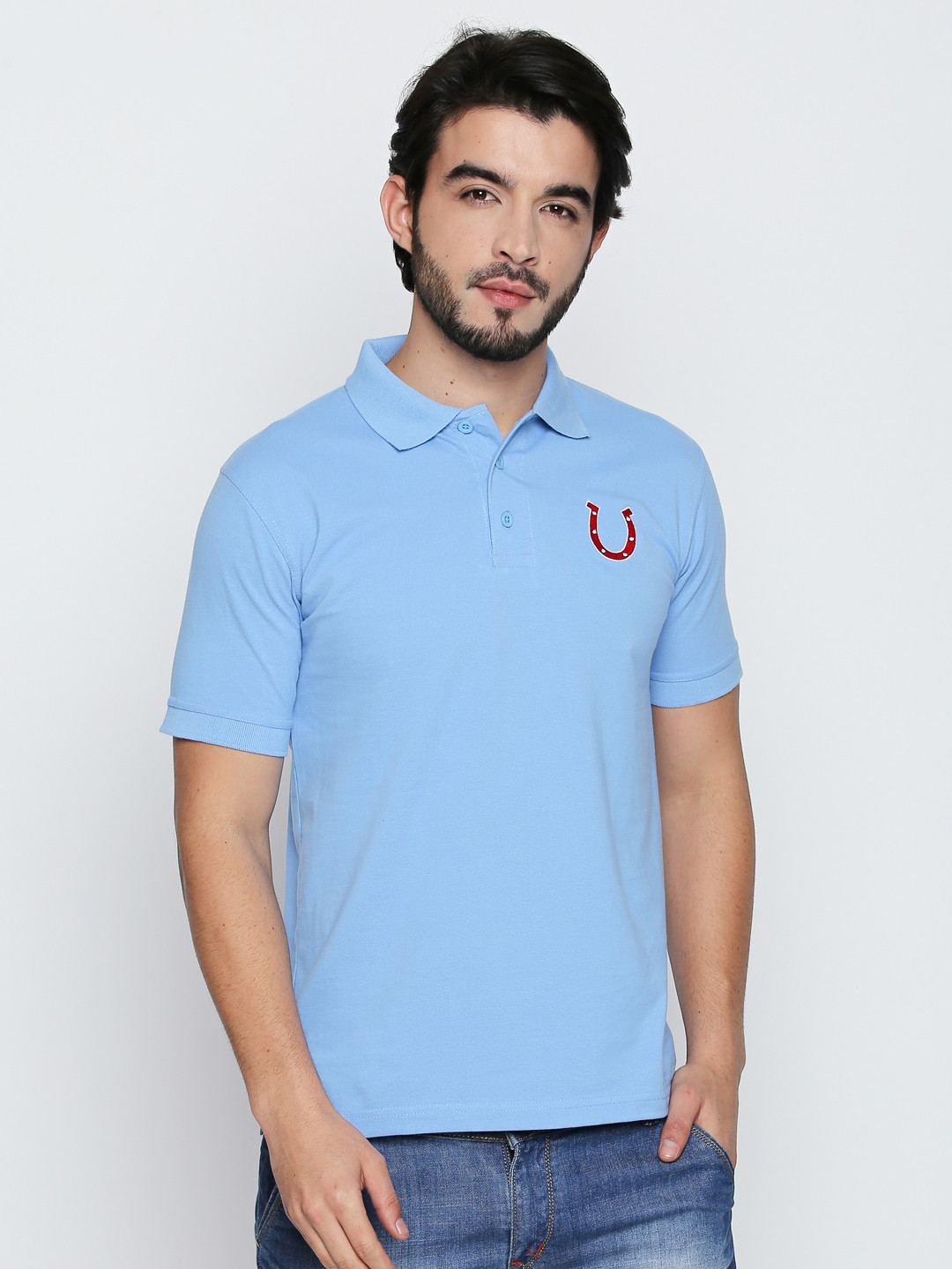 

Blacksmith Men Blue Solid Polo Collar T-shirt
