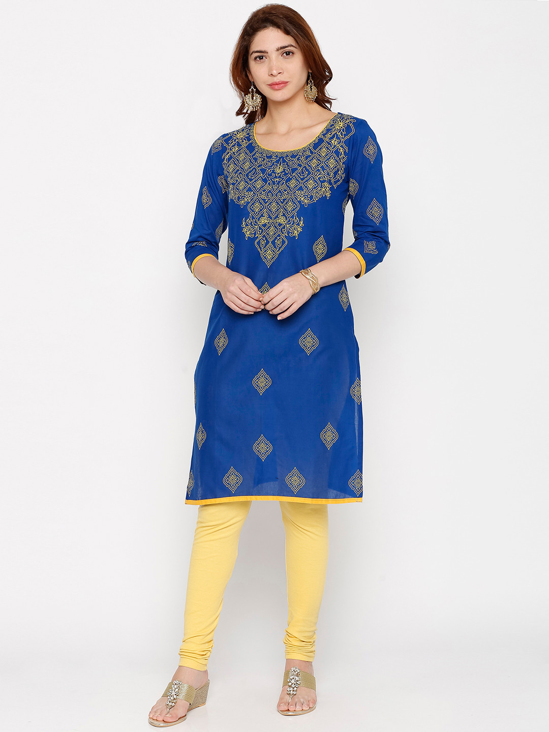 

Globus Women Blue Printed Straight Kurta