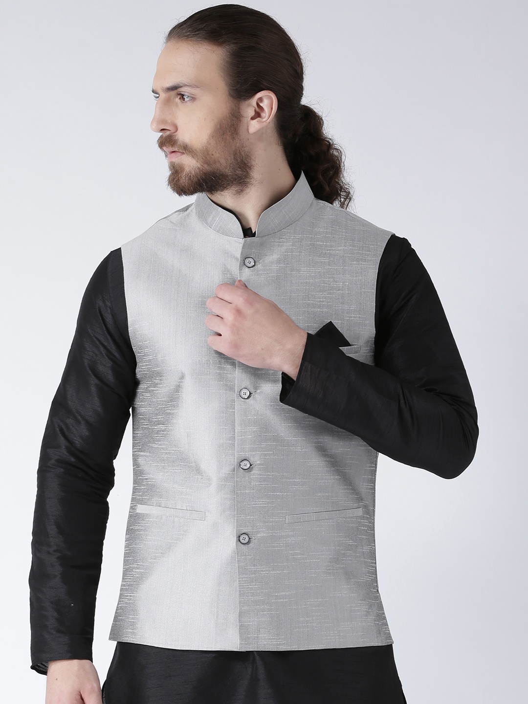 

Deyann Men Silver-Toned Nehru Jacket