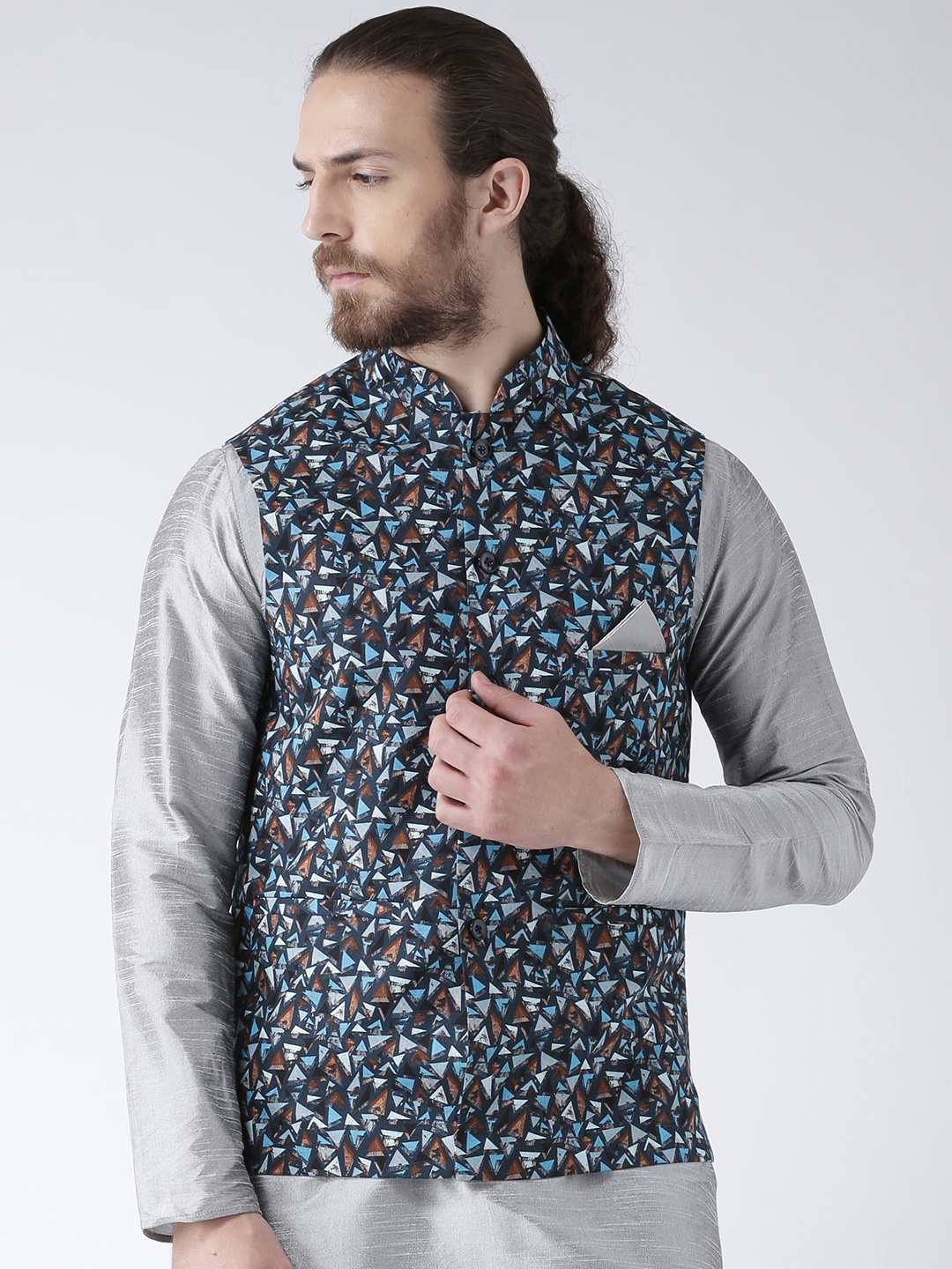 

Deyann Men Navy-Blue Printed Nehru Jacket