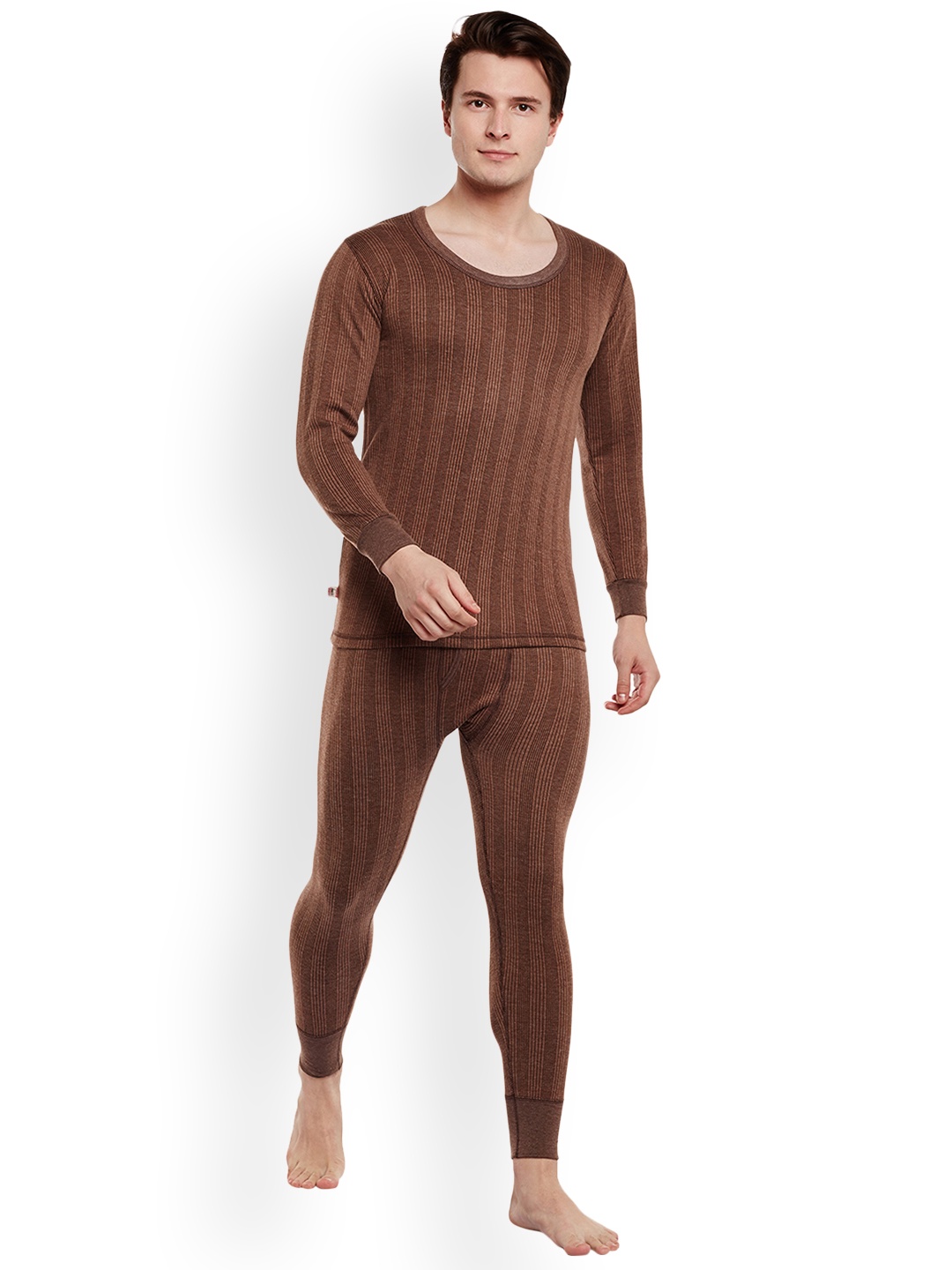 

VIMAL JONNEY Men Brown Self-Striped Thermal Set