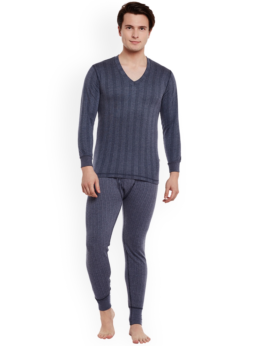 

VIMAL JONNEY Men Blue Self-Striped Thermal Set