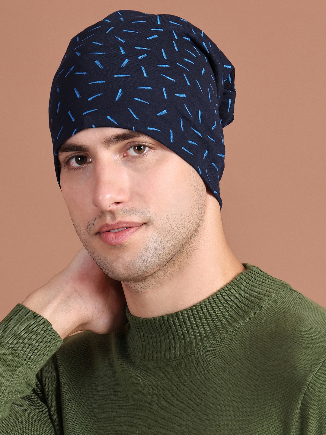 

MACK JONNEY Men Navy Blue Printed Beanie