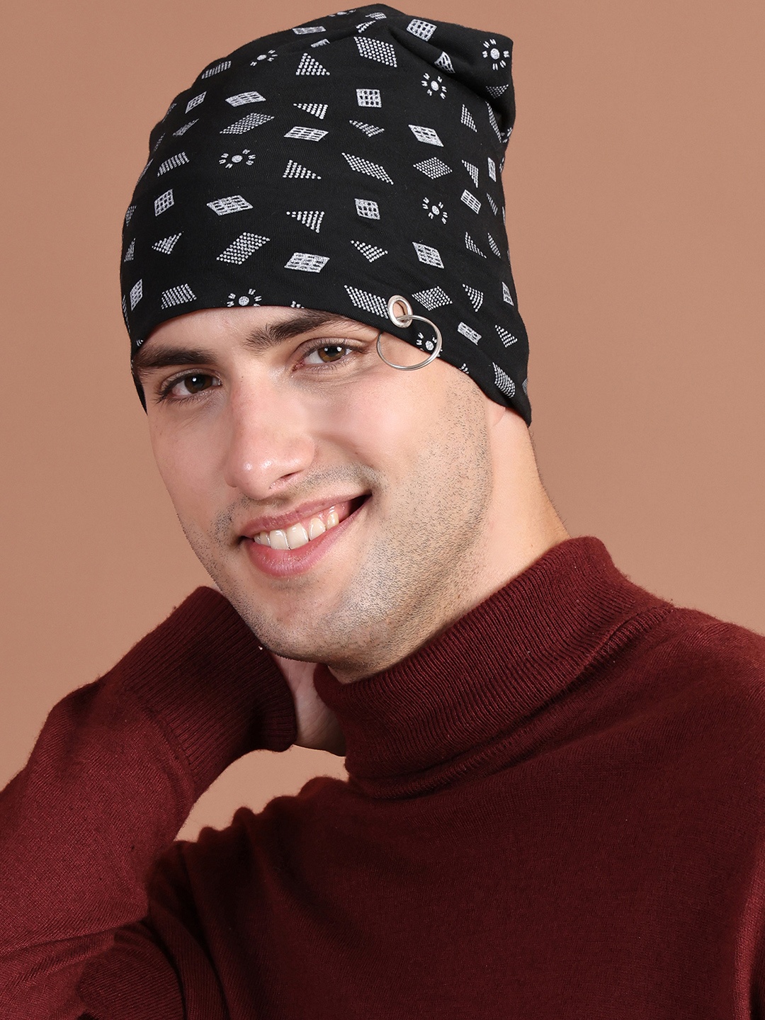 

VIMAL JONNEY Men Black Printed Beanie