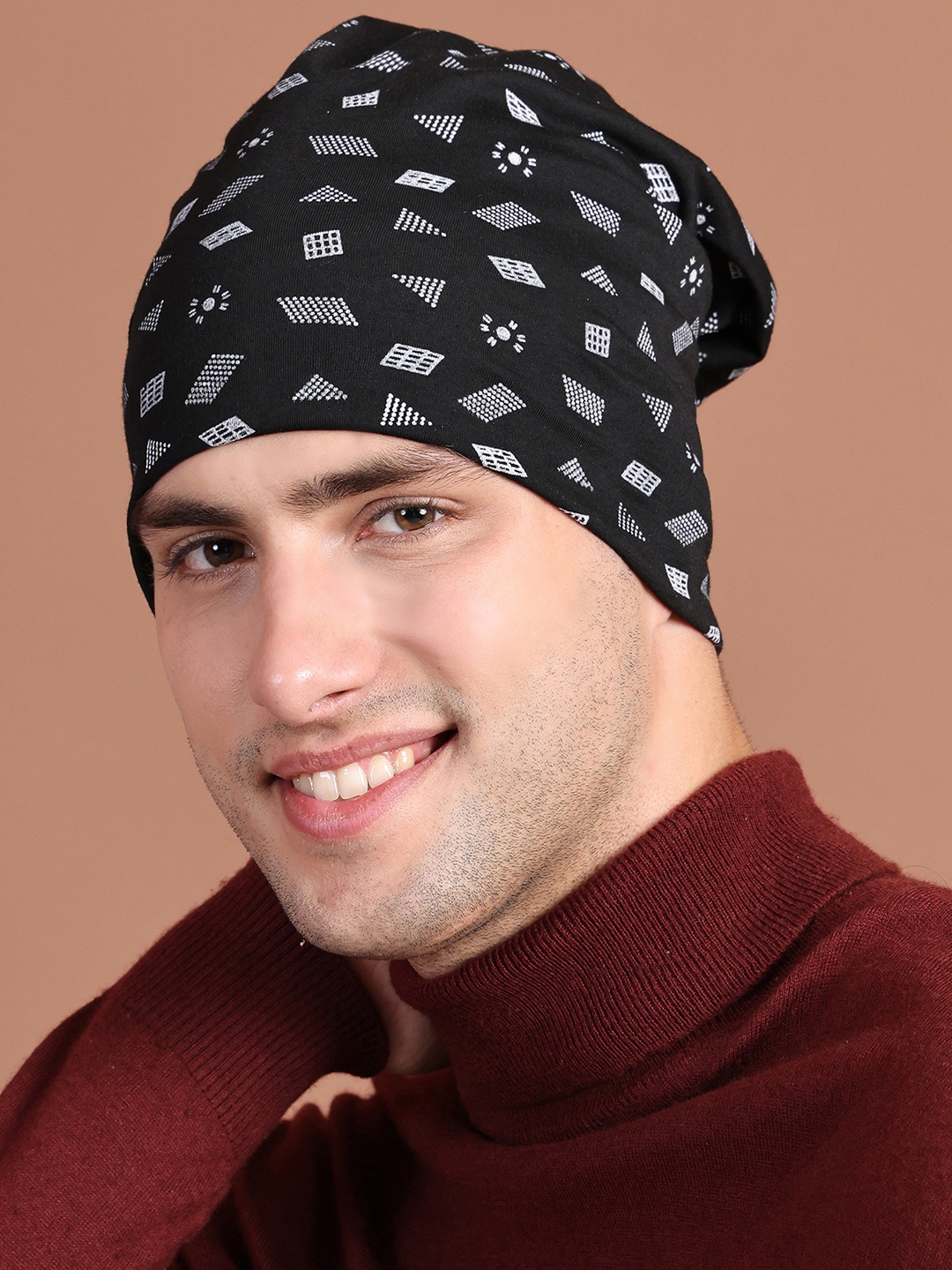 

MACK JONNEY Men Black Printed Beanie