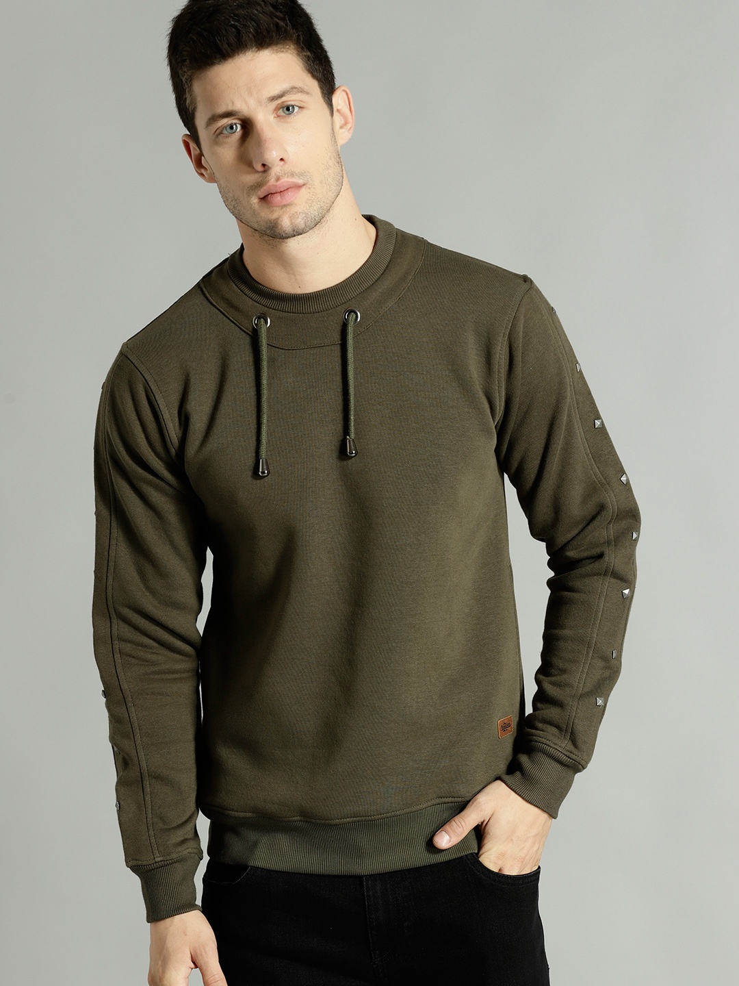 

Roadster Men Olive Green Solid Sweatshirt