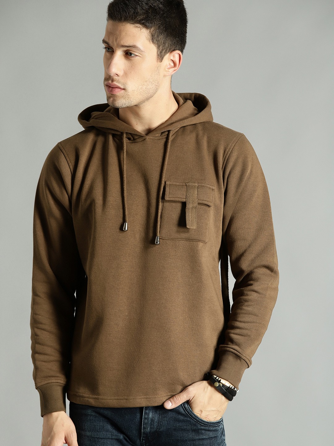 

Roadster Men Brown Solid Hooded Sweatshirt