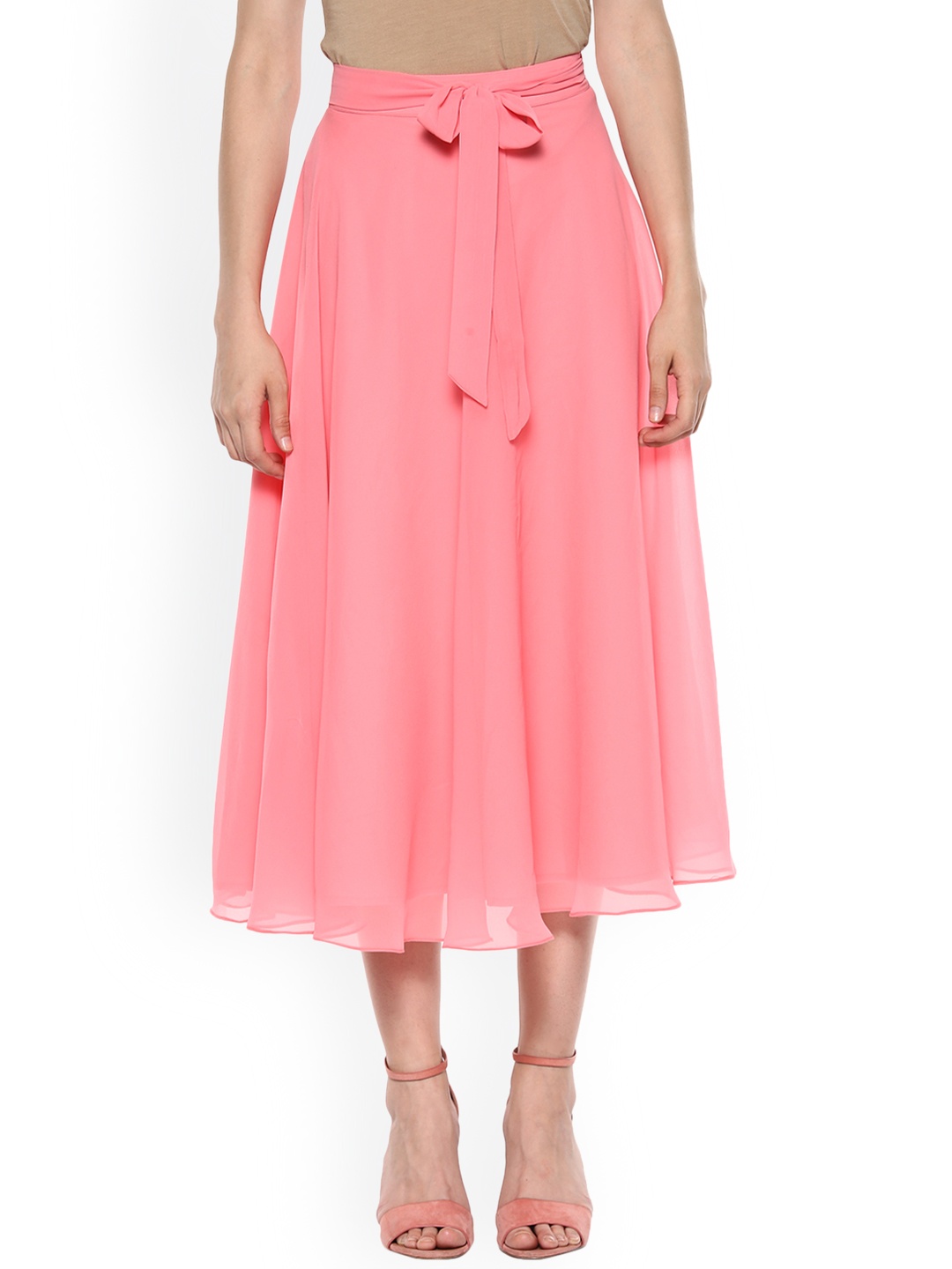 

MABISH by Sonal Jain Women Peach Solid Flared Midi Skirt