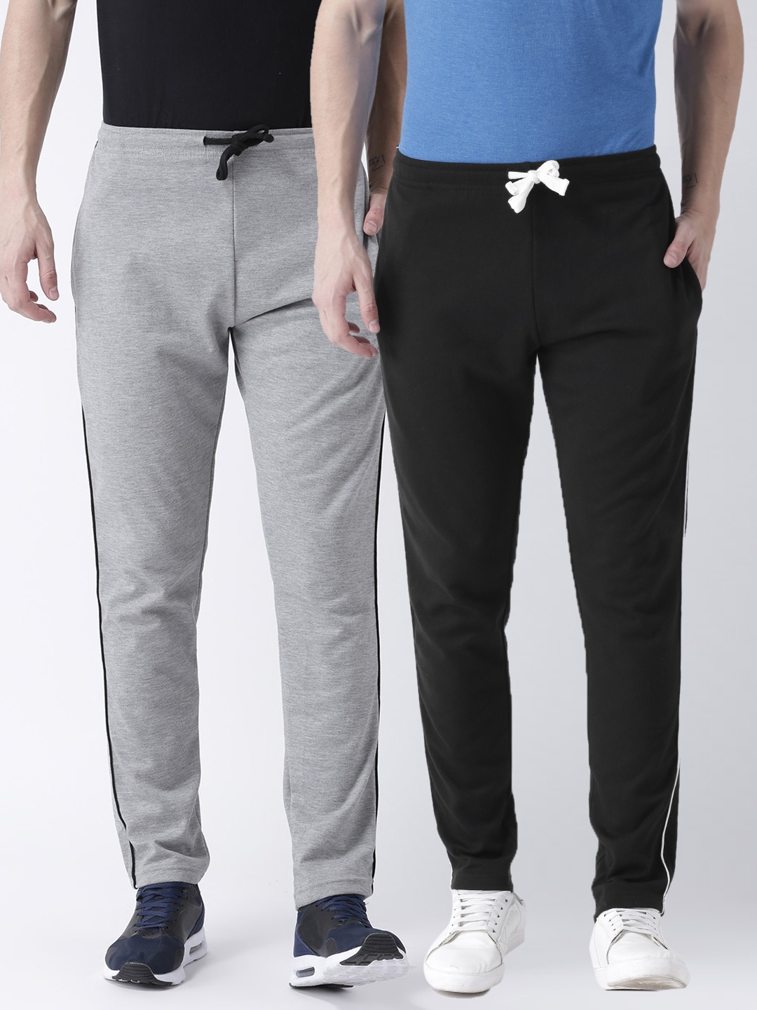 

Club York Men Pack of 2 Black & Grey Melange Slim Fit Track Pants