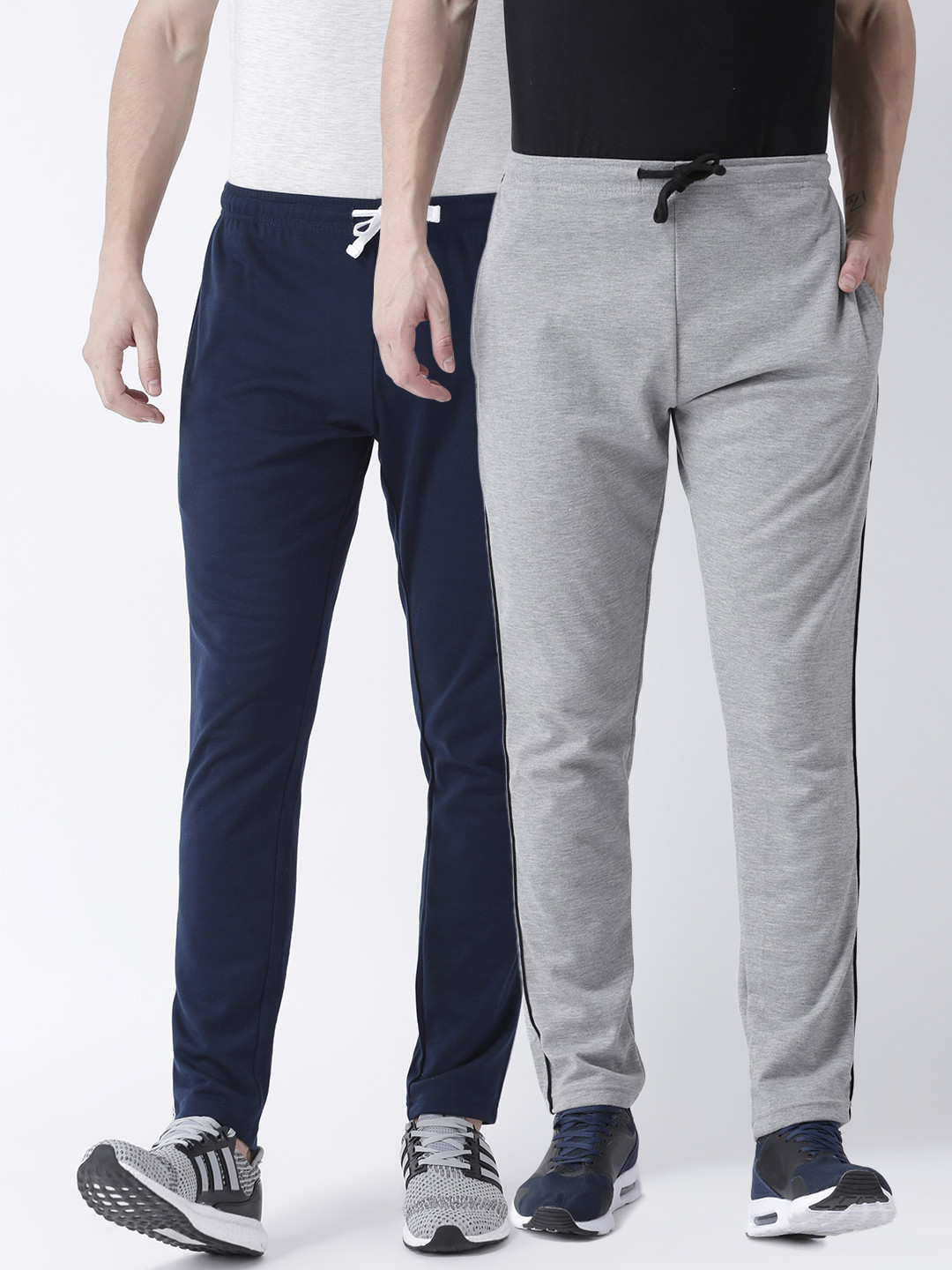 

Club York Men Pack of 2 Navy Blue & Grey Melange Slim Fit Track Pants