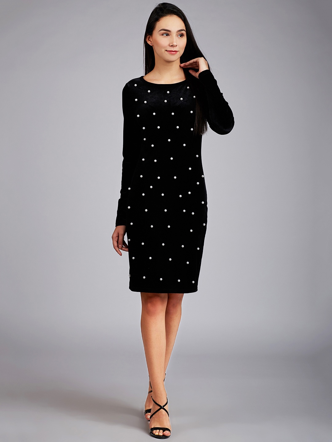 

Berrylush Women Black Embellished Bodycon Dress