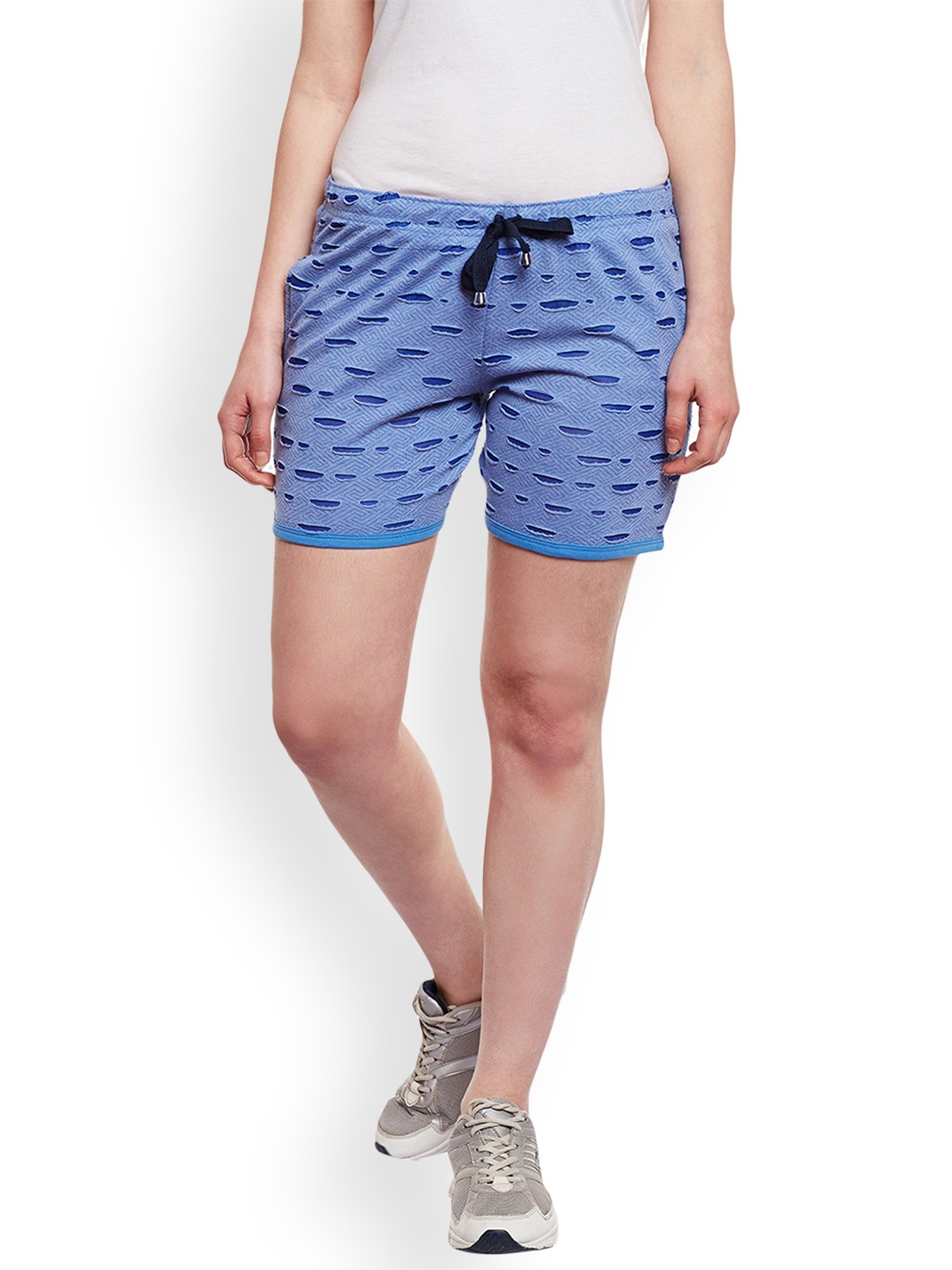 

VIMAL JONNEY Women Blue Self Design Slim Fit Regular Shorts