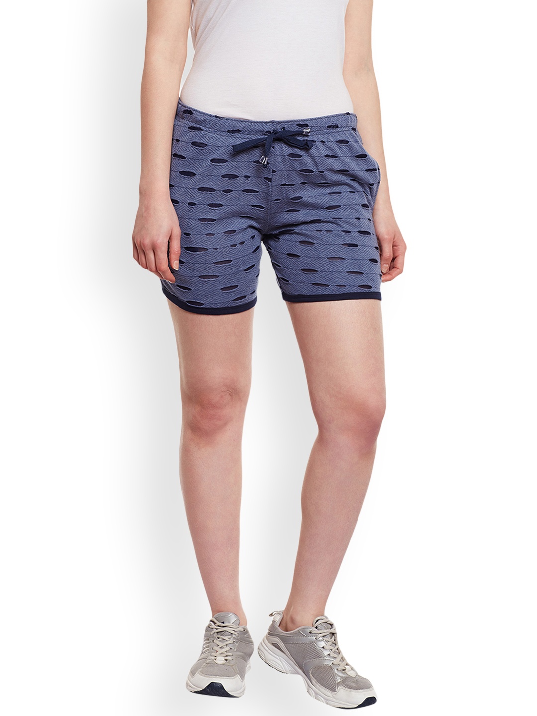 

MACK JONNEY Women Navy Blue Self Design Slim Fit Regular Shorts