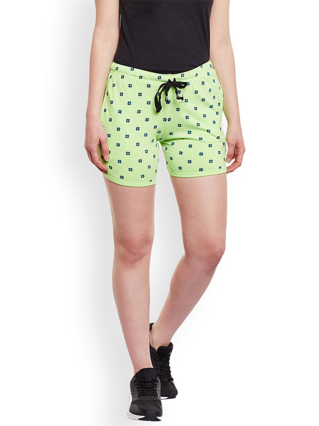 

MACK JONNEY Women Green Printed Slim Fit Regular Shorts