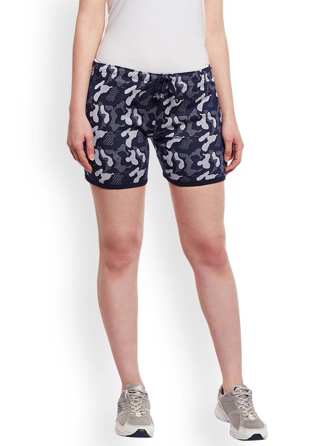 

MACK JONNEY Women Navy Blue Printed Slim Fit Regular Shorts