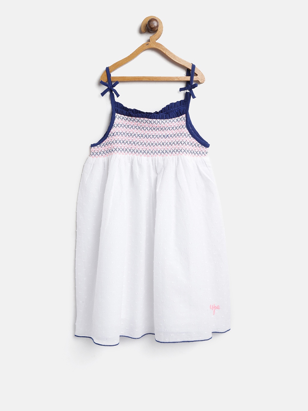 

U.S. Polo Assn. Kids Girls White Self Design A-Line Dress