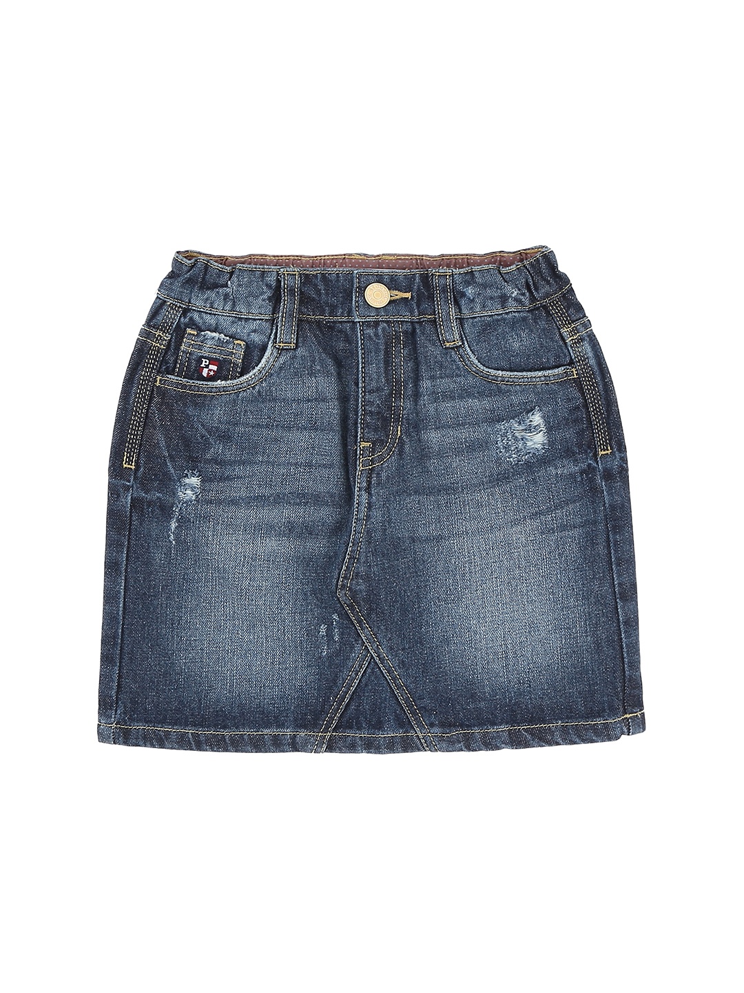 

U.S. Polo Assn. Kids Blue A-Line Denim Distressed Pure Cotton Skirt