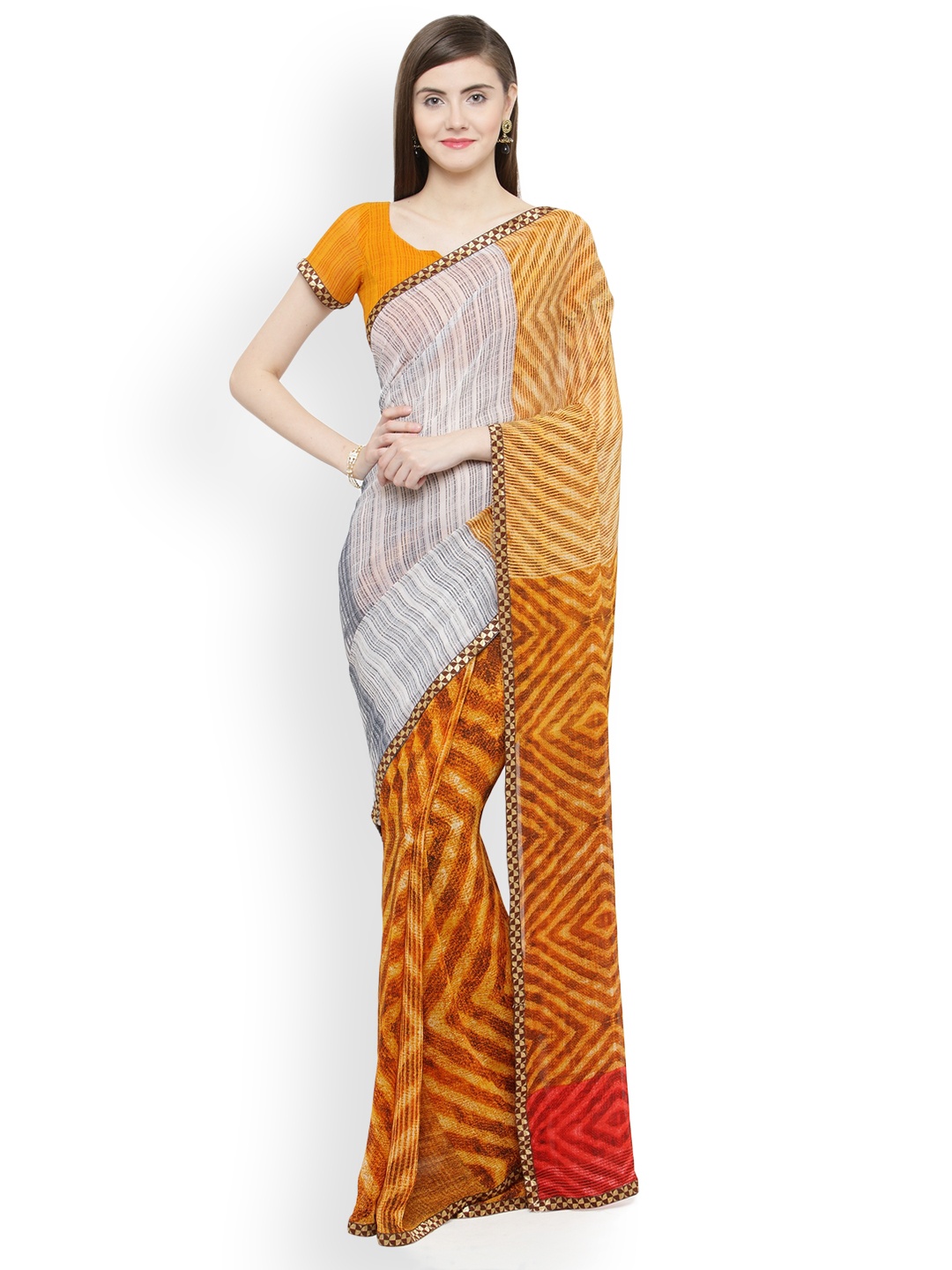 

Shaily Orange & Brown Pure Georgette Printed Saree