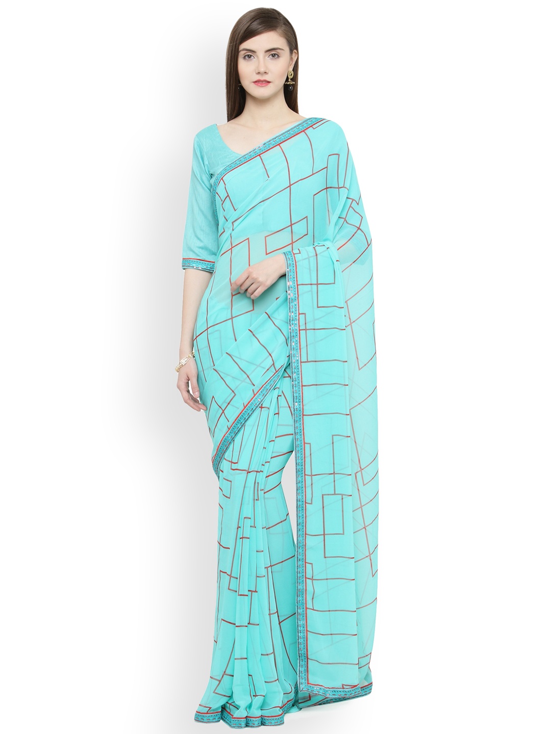 

Shaily Blue Printed Pure Georgette Saree