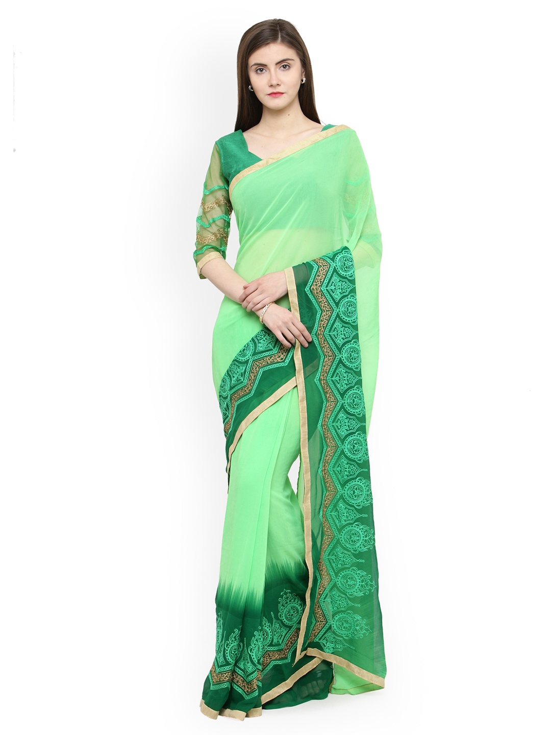 

Shaily Green Embroidered Pure Georgette Saree