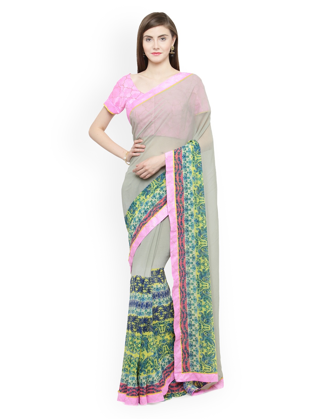 

Shaily Grey Printed Pure Georgette Saree