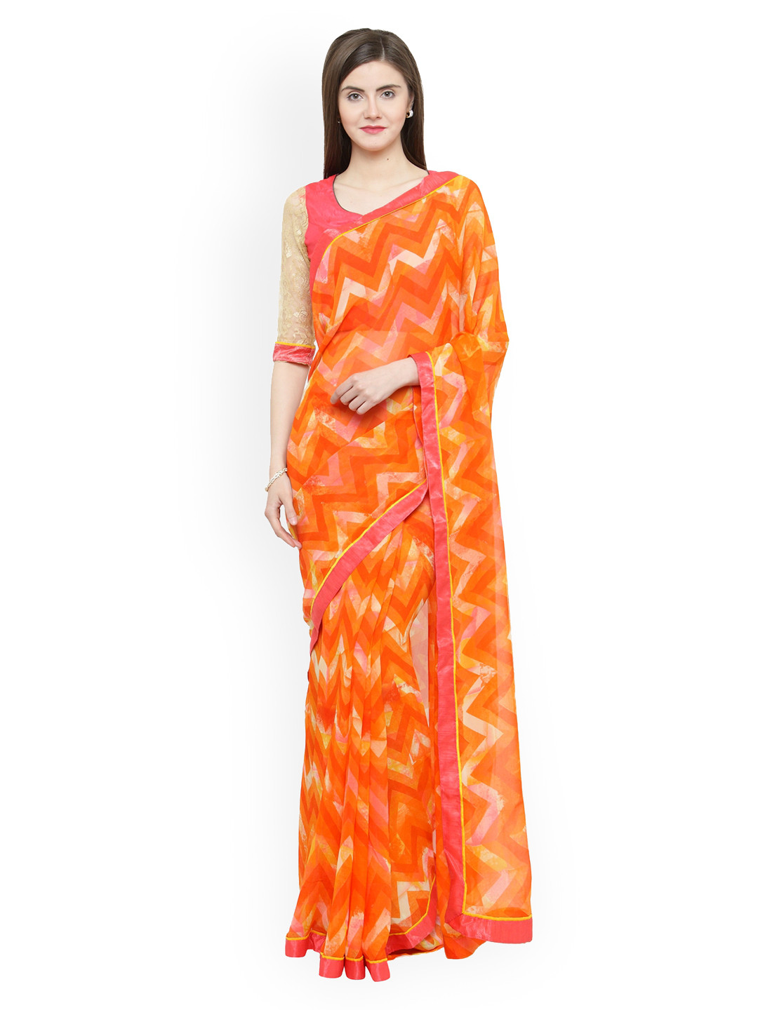

Shaily Orange Printed Pure Georgette Saree