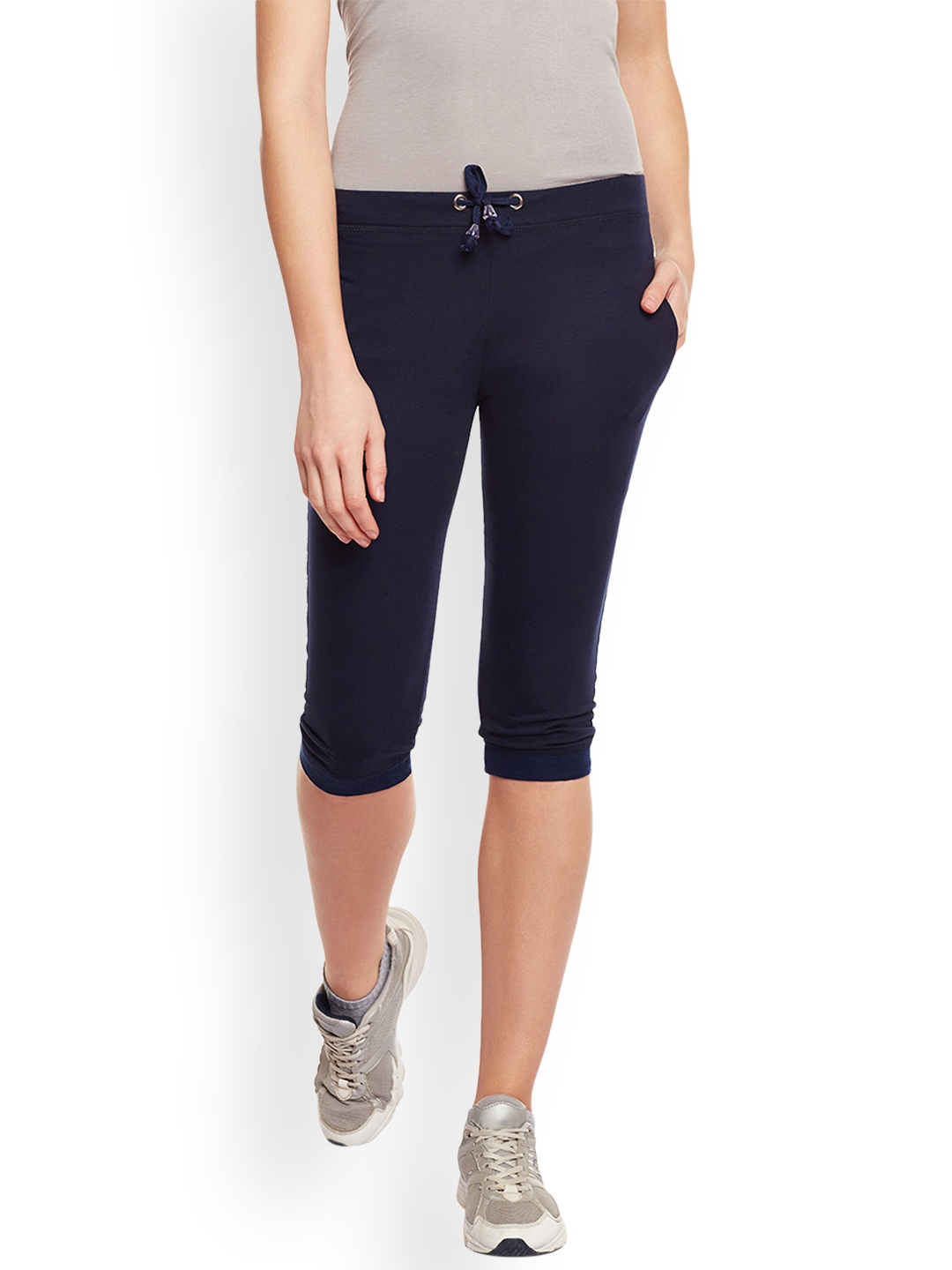 

VIMAL JONNEY Women Navy Blue Solid Slim Fit Capris