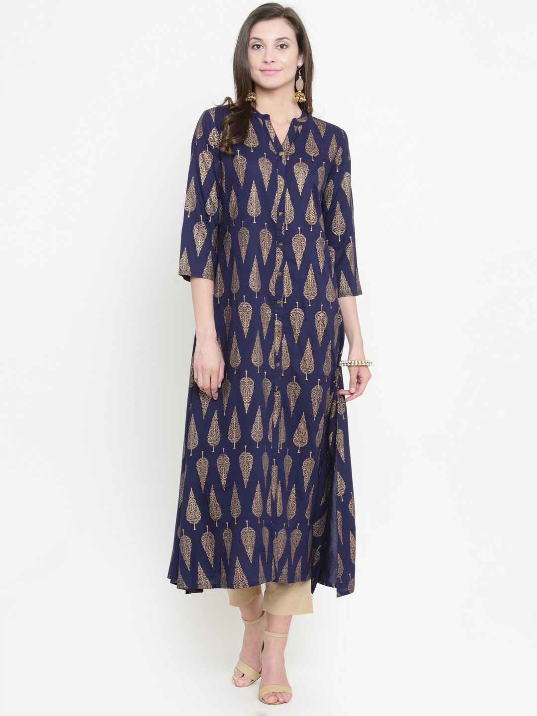 

Varanga Women Navy Blue & Beige Printed Kurta with Trousers