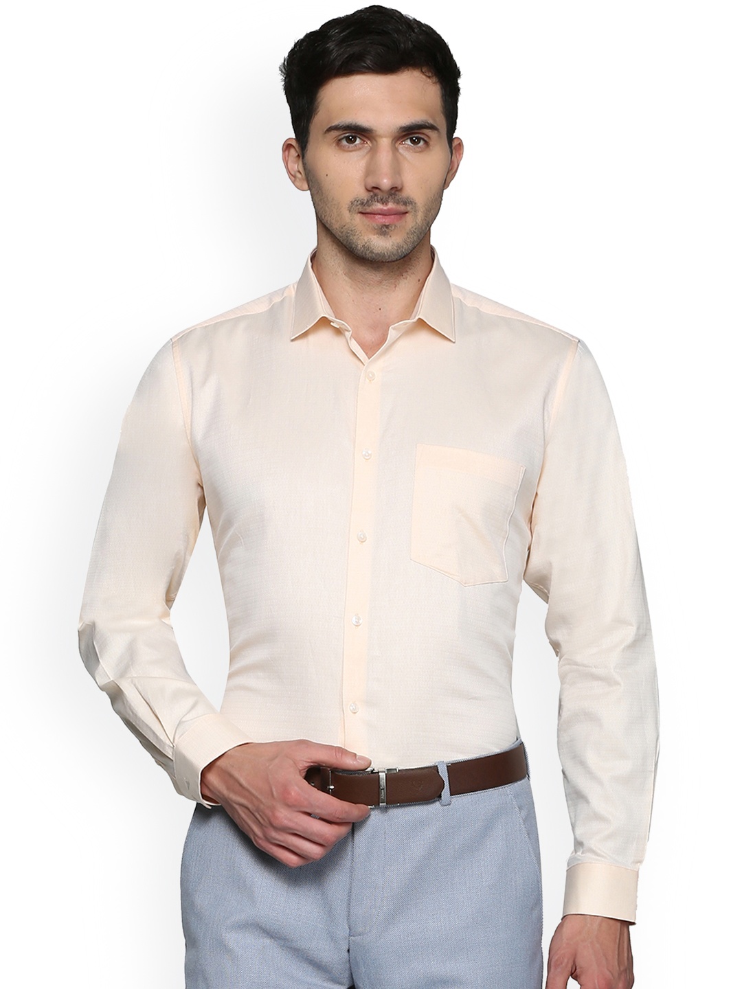 

Van Heusen Men Peach-Coloured Regular Fit Self Design Formal Shirt