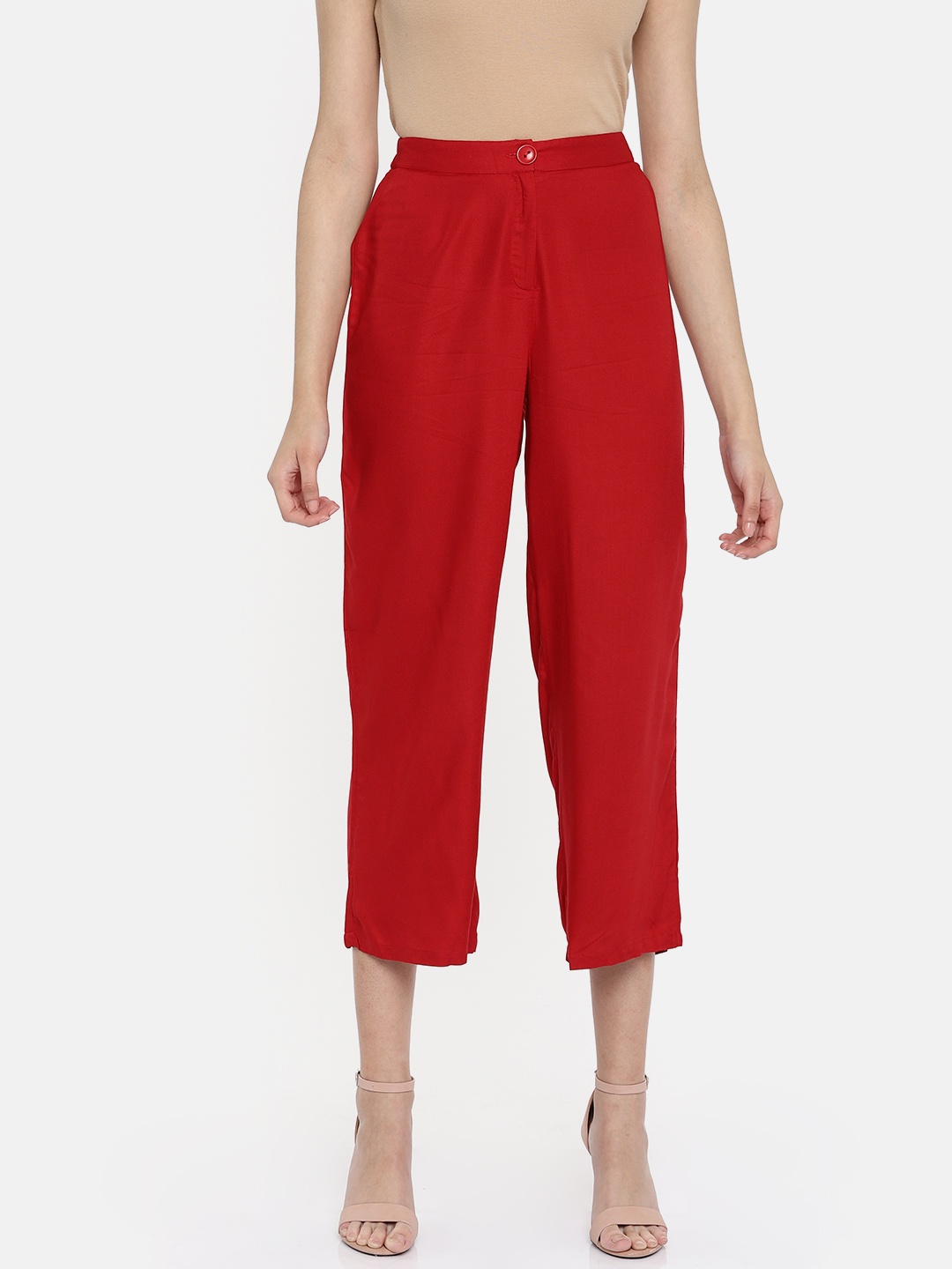 

Global Desi Women Red Regular Fit Solid Culottes