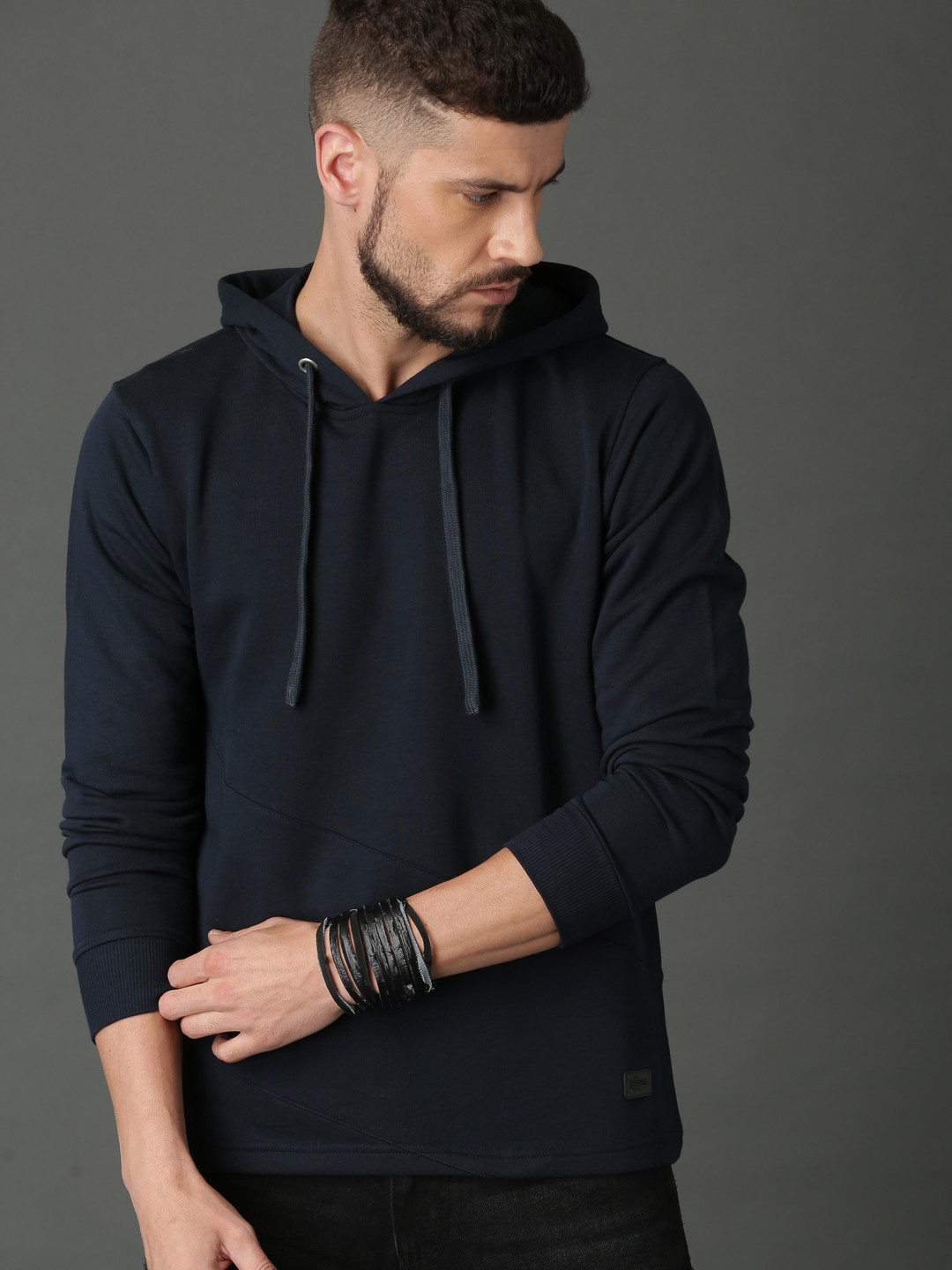 

Roadster Men Navy Blue Solid Hooded Sweatshirt