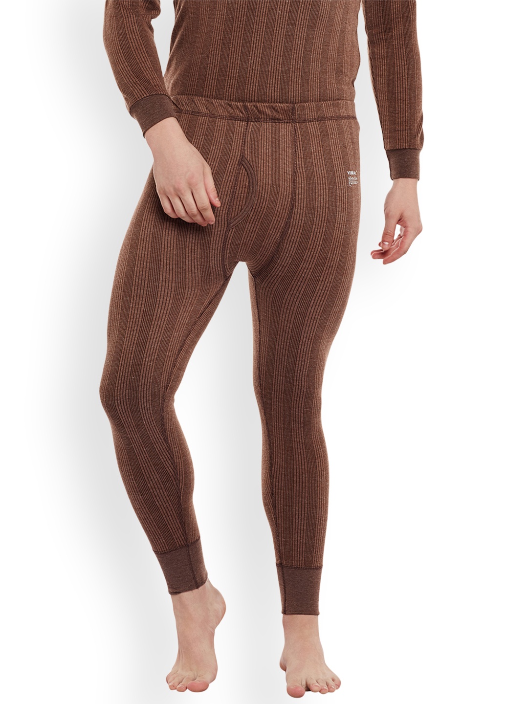

VIAL JONNEY Men Brown Striped Thermal Bottoms thermal_lowercoffee_001