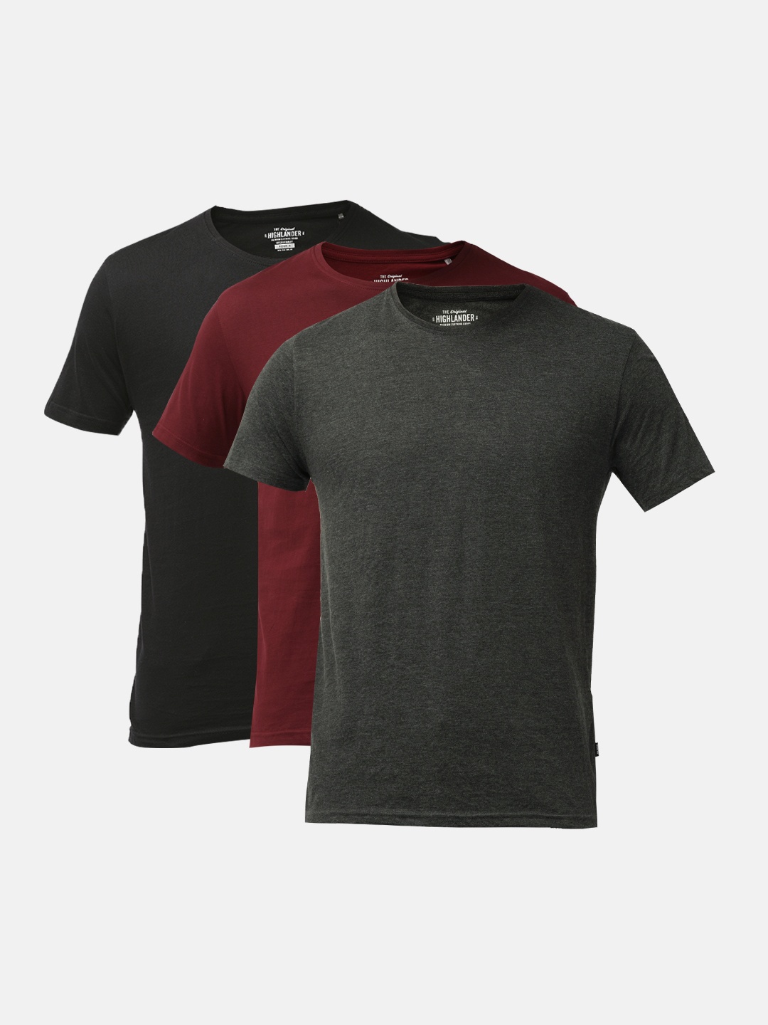 

HIGHLANDER Men Pack Of 3 Solid Round Neck T-shirts, Maroon