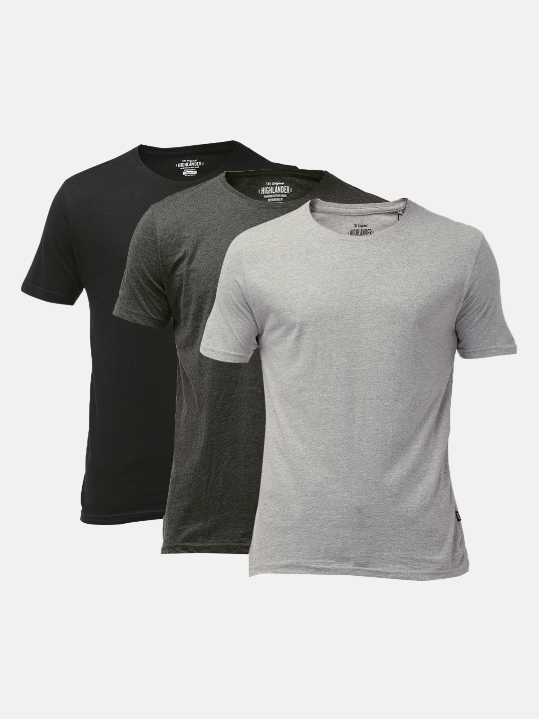 

HIGHLANDER Men Pack Of 3 Solid Round Neck T-shirts, Grey