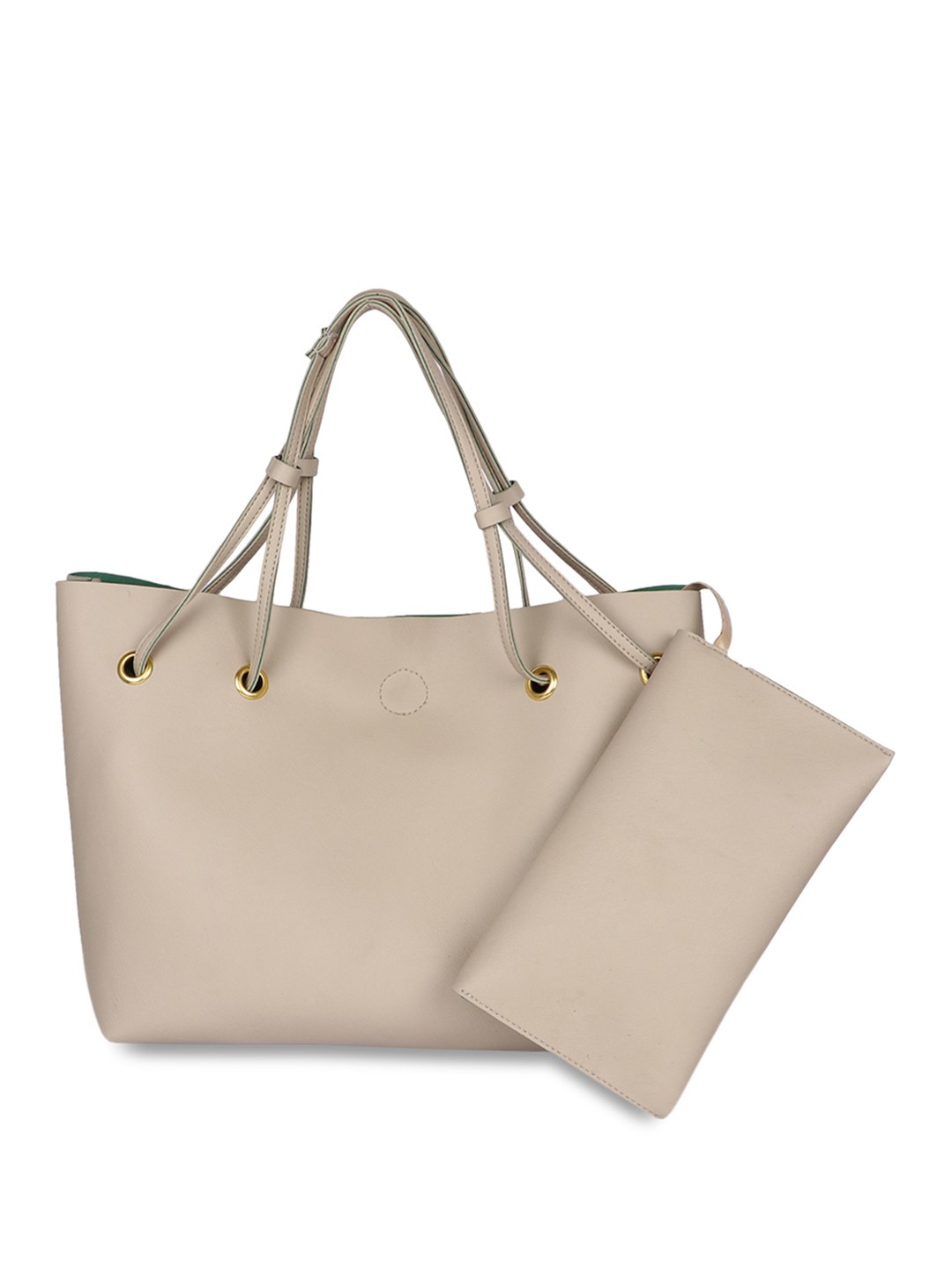 

OsaiZ Beige Solid Tote Bag with Pouch
