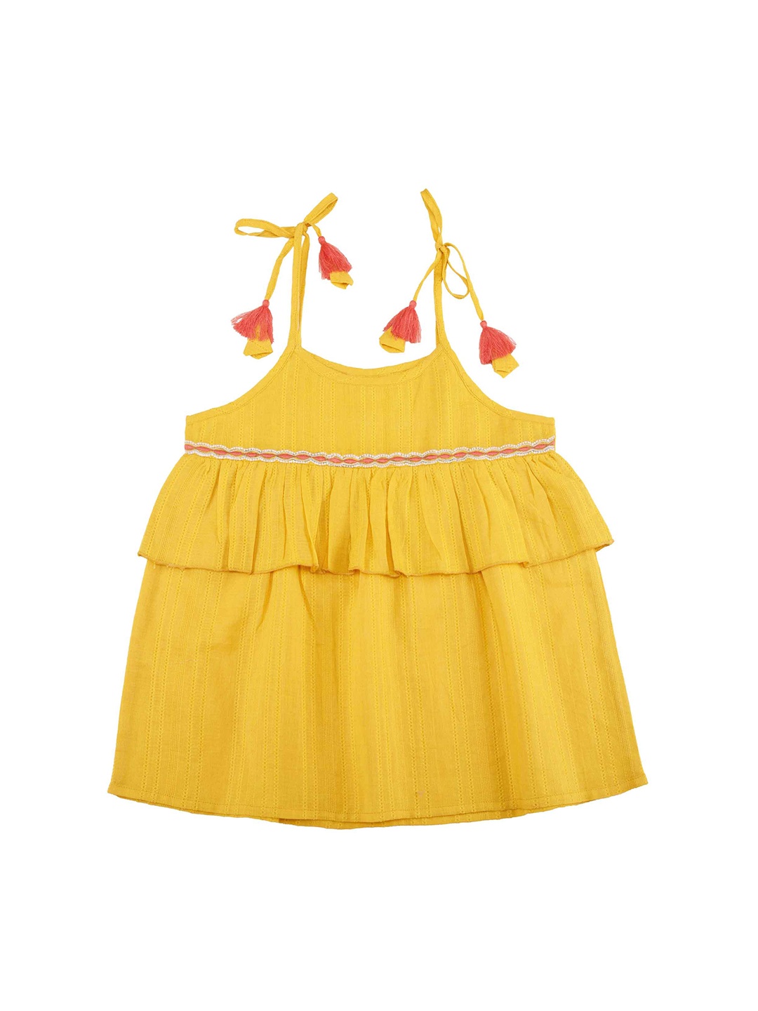 

My Little Lambs Girls Mustard Solid A-Line Pure Cotton Top