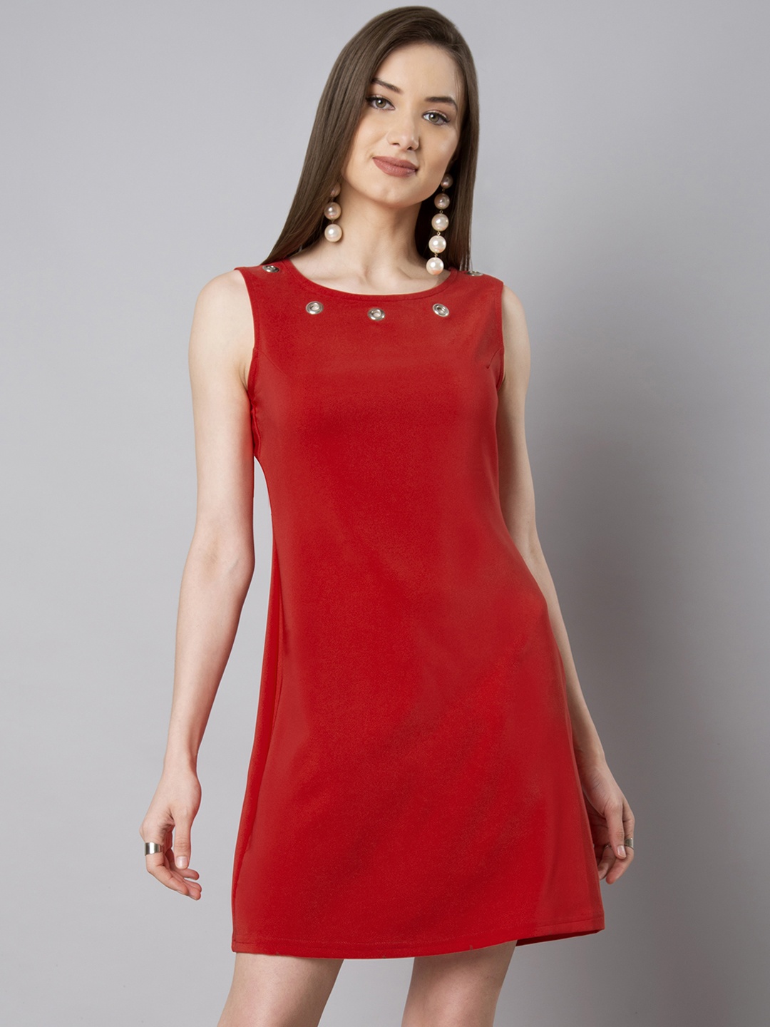 

FabAlley Women Red Solid Sheath Dress