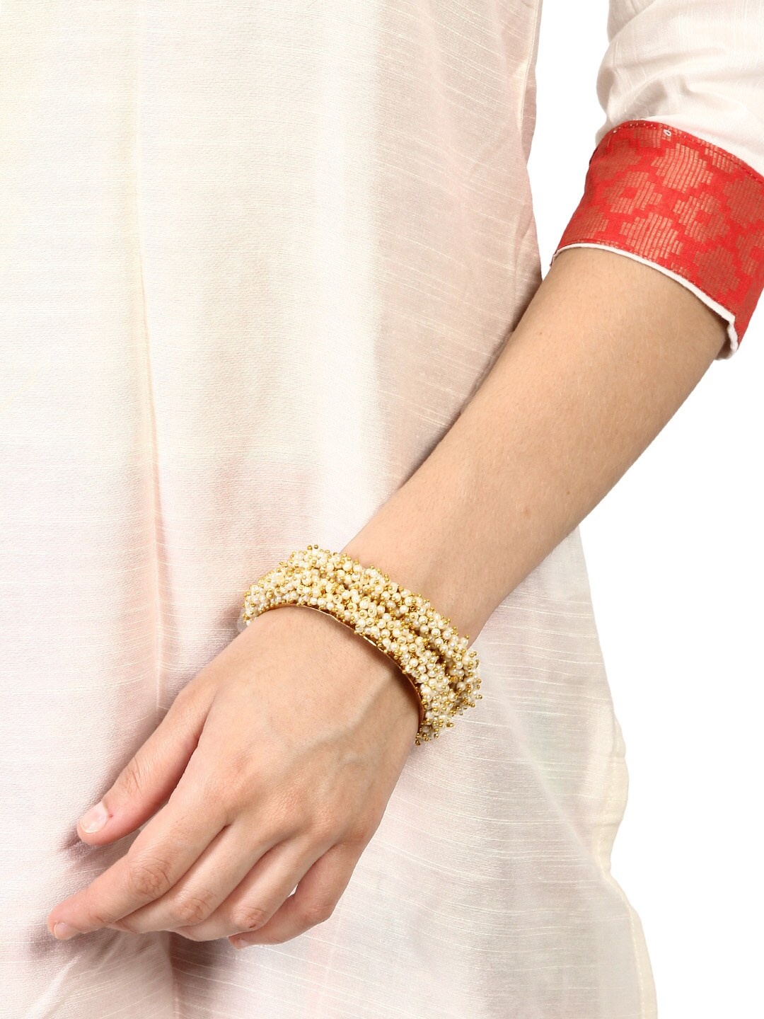 

Rubans Set Of 2 Gold-Toned & White Bangles