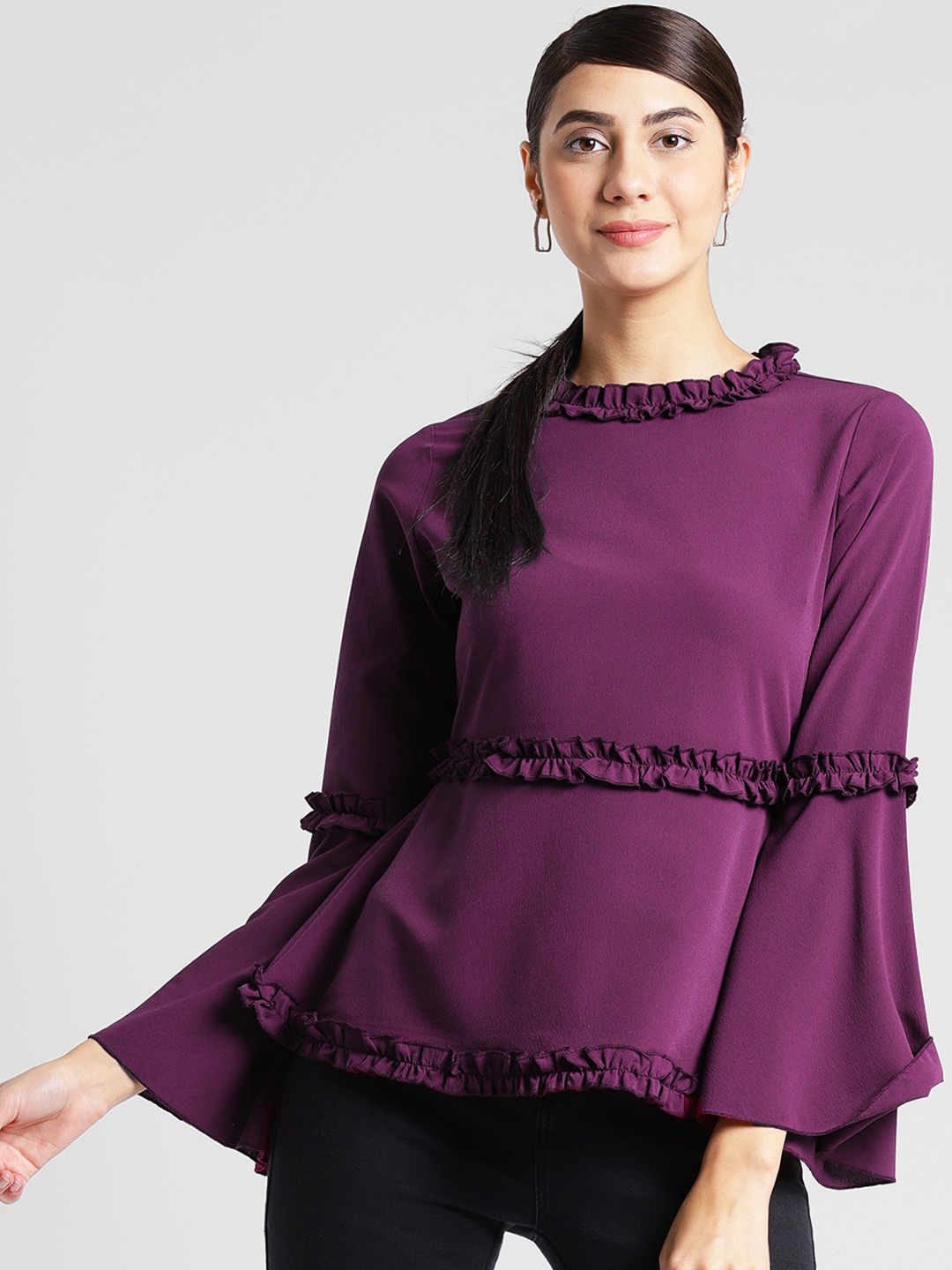 

plusS Women Purple Solid A-Line Top