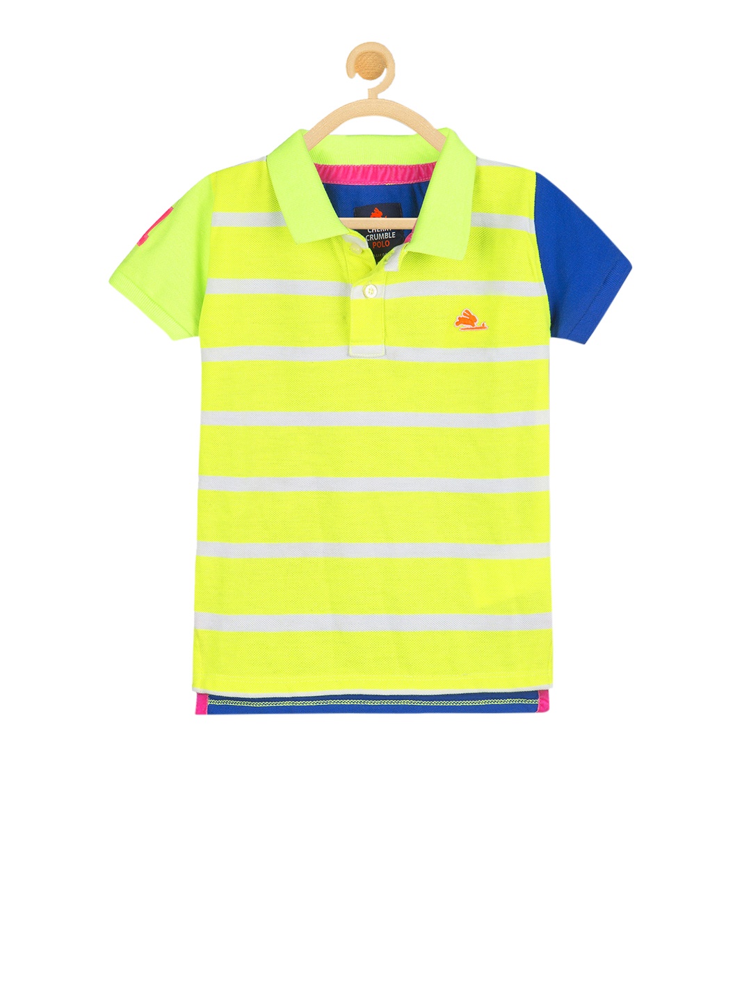 

Cherry Crumble Boys Fluorescent Green & Blue Striped Polo Collar T-shirt