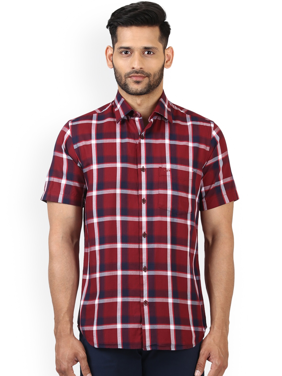 

ColorPlus Men Red & Blue Tailored Fit Checked Casual Shirt