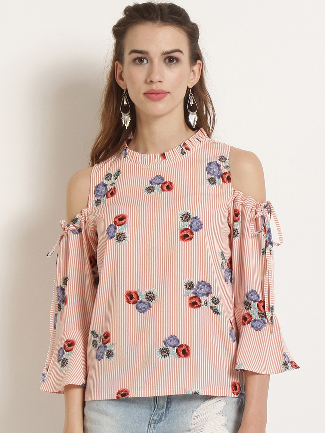 

RARE Women Peach-Coloured Striped Top
